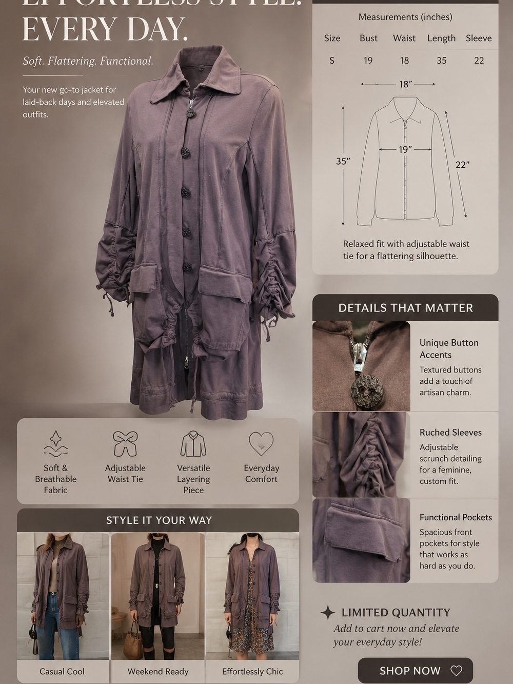 Neon Buddha Ruched Utility Jacket/Cardigan – Women's Medium #CKPGDQ